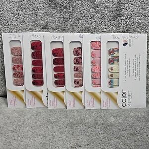 Lot Of 6 Color Street Real Nail‎ Polish Strips Valentines Theme Graphic Hearts